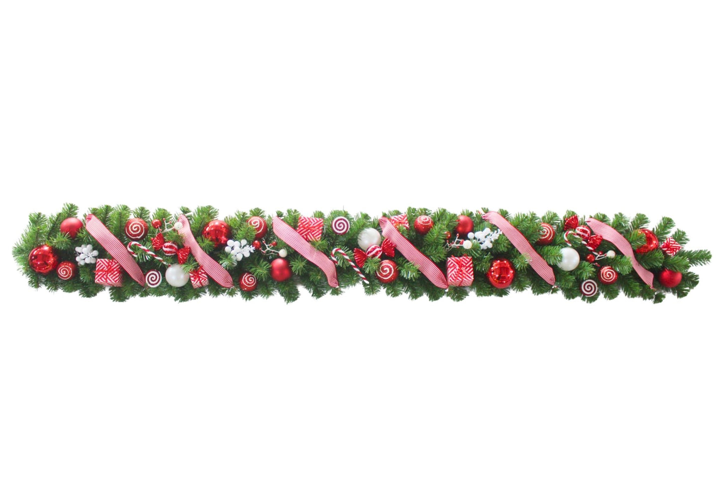 Green PVC Garland w/Red/White Decoration 270cm