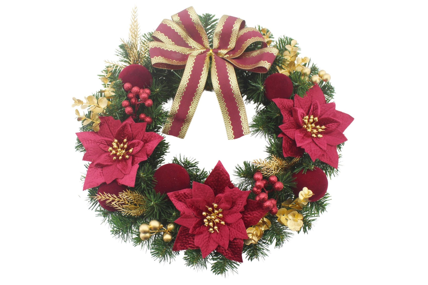 Decorated Christmas Wreath w/Flowers & Bow 45cm