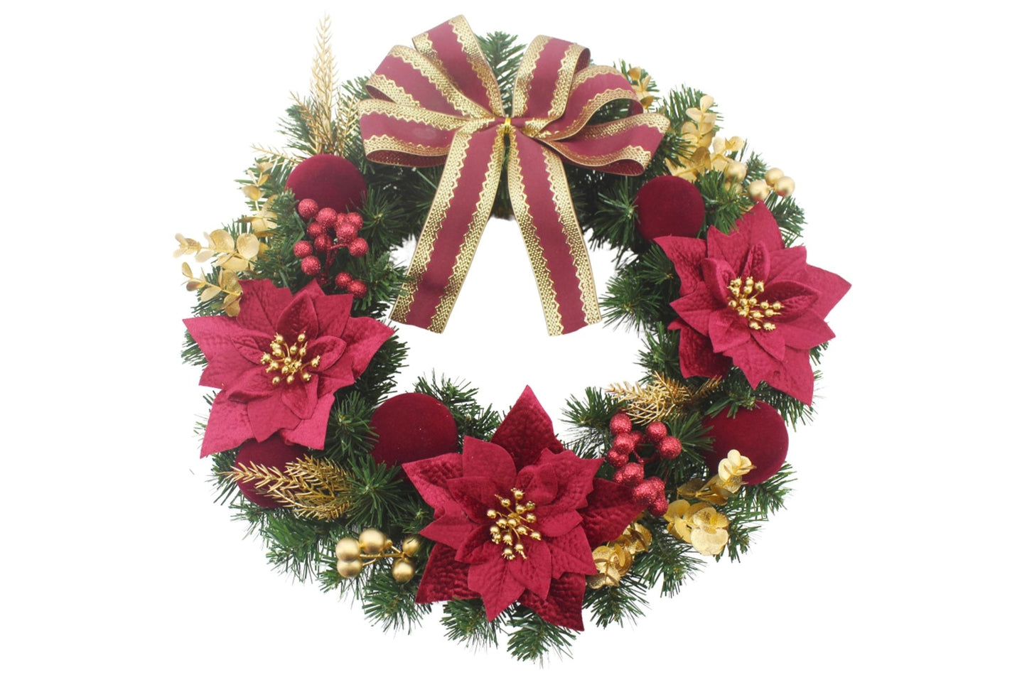 Decorated Christmas Wreath w/Flowers & Bow 60cm