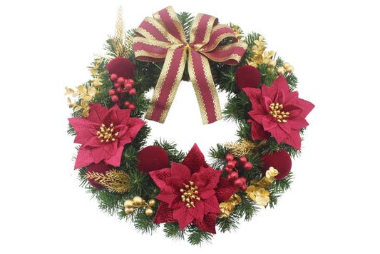 Decorated Christmas Wreath w/Flowers & Bow 60cm