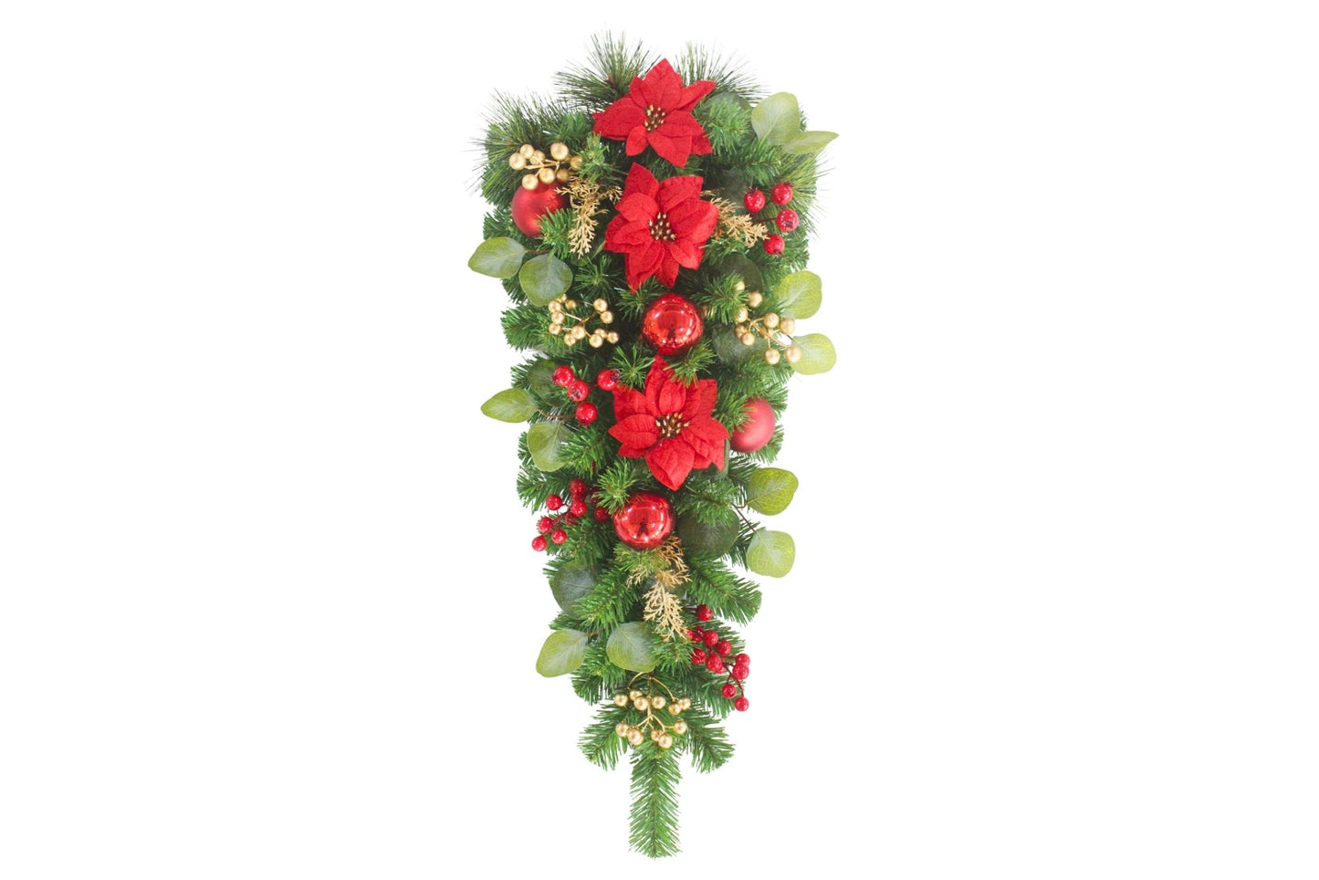 Decorated Christmas Swag w/Flowers & Baubles 71cm