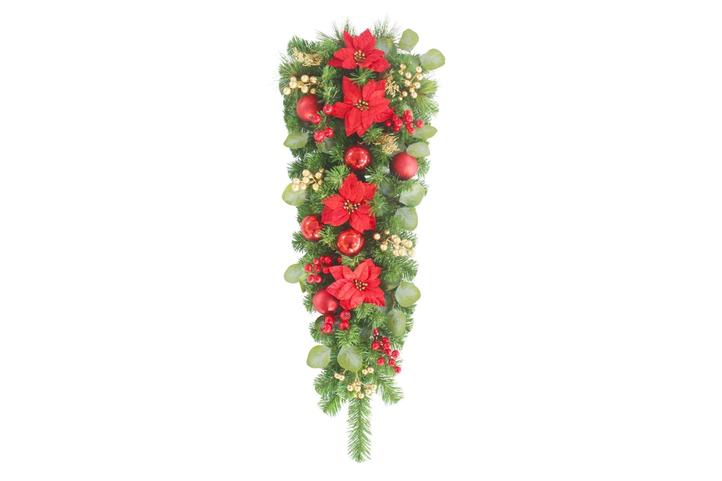Decorated Christmas Swag w/Flowers & Baubles 90cm
