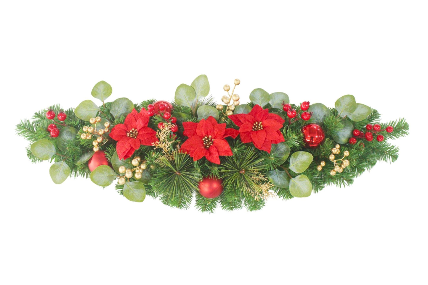 Decorated Christmas Garland w/Flowers & Baubles 90cm