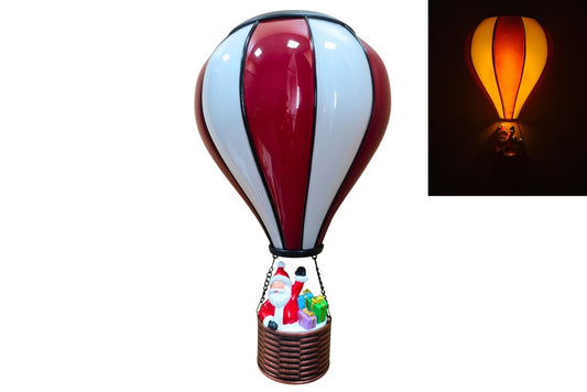 Solar Xmas Hot Air Balloon Red/White 3-Functions 36x19.5x11cm