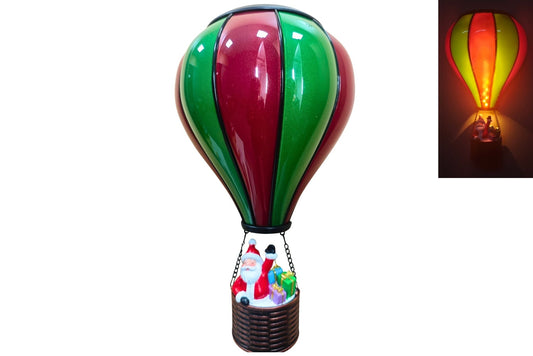 Solar Xmas Hot Air Balloon Green/Red 3-Functions 36x19.5x11cm