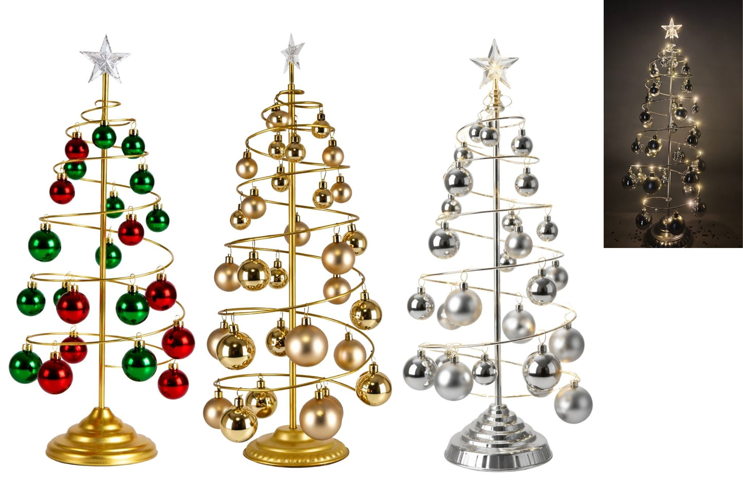 Xmas Baubles Tree w/Lights 22-LED 50x23x23cm 3 Asstd
