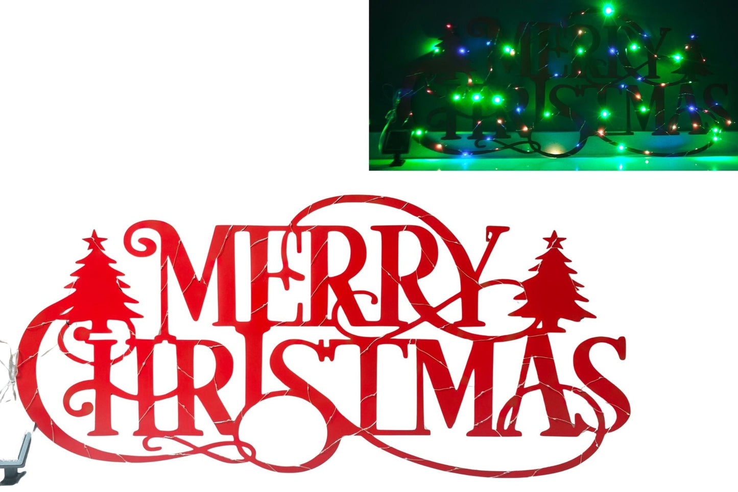 Solar Merry Christmas Wall Light Red 65-LED 5x110x51cm