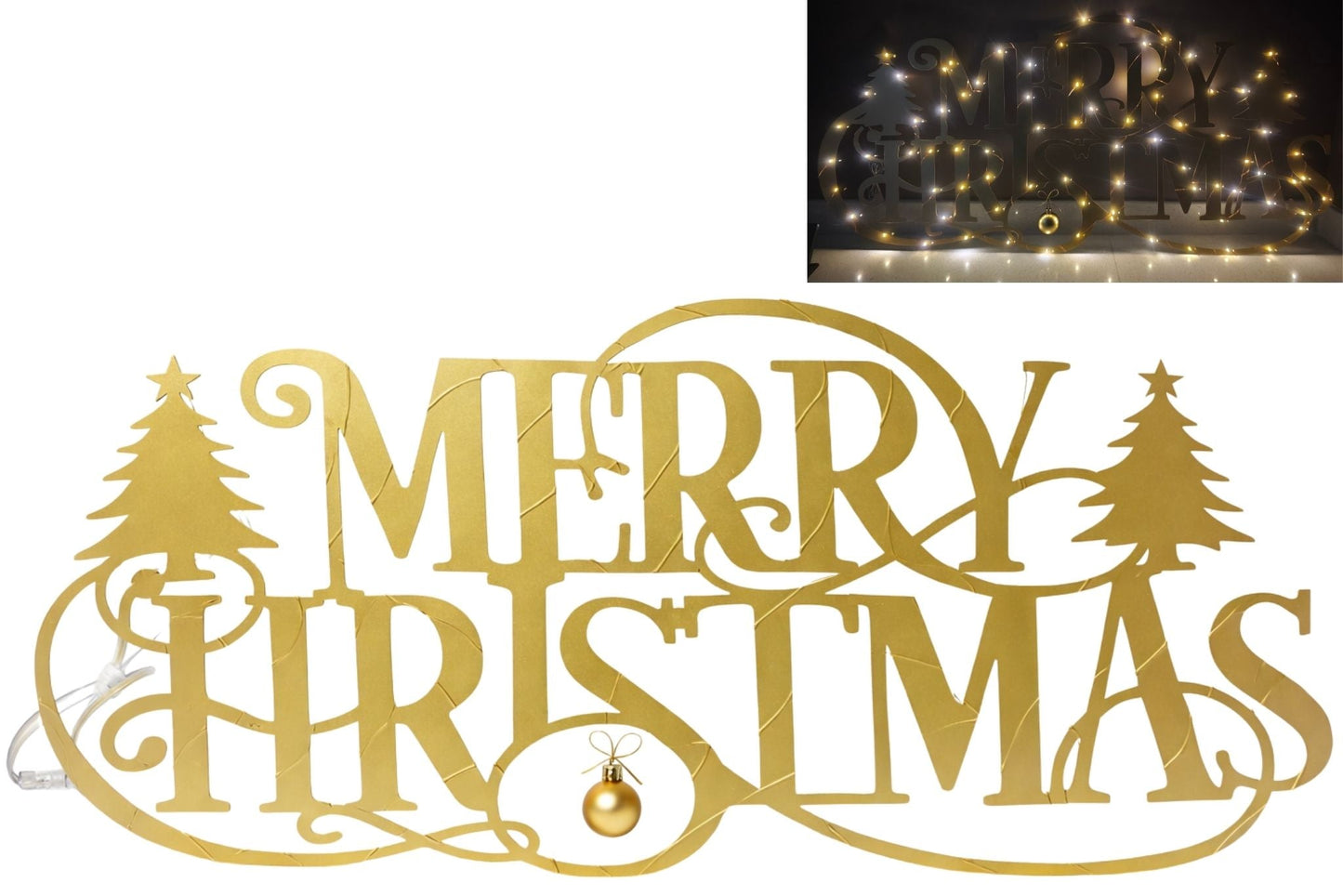 Solar Merry Christmas Wall Light Gold 65-LED 5x110x51cm