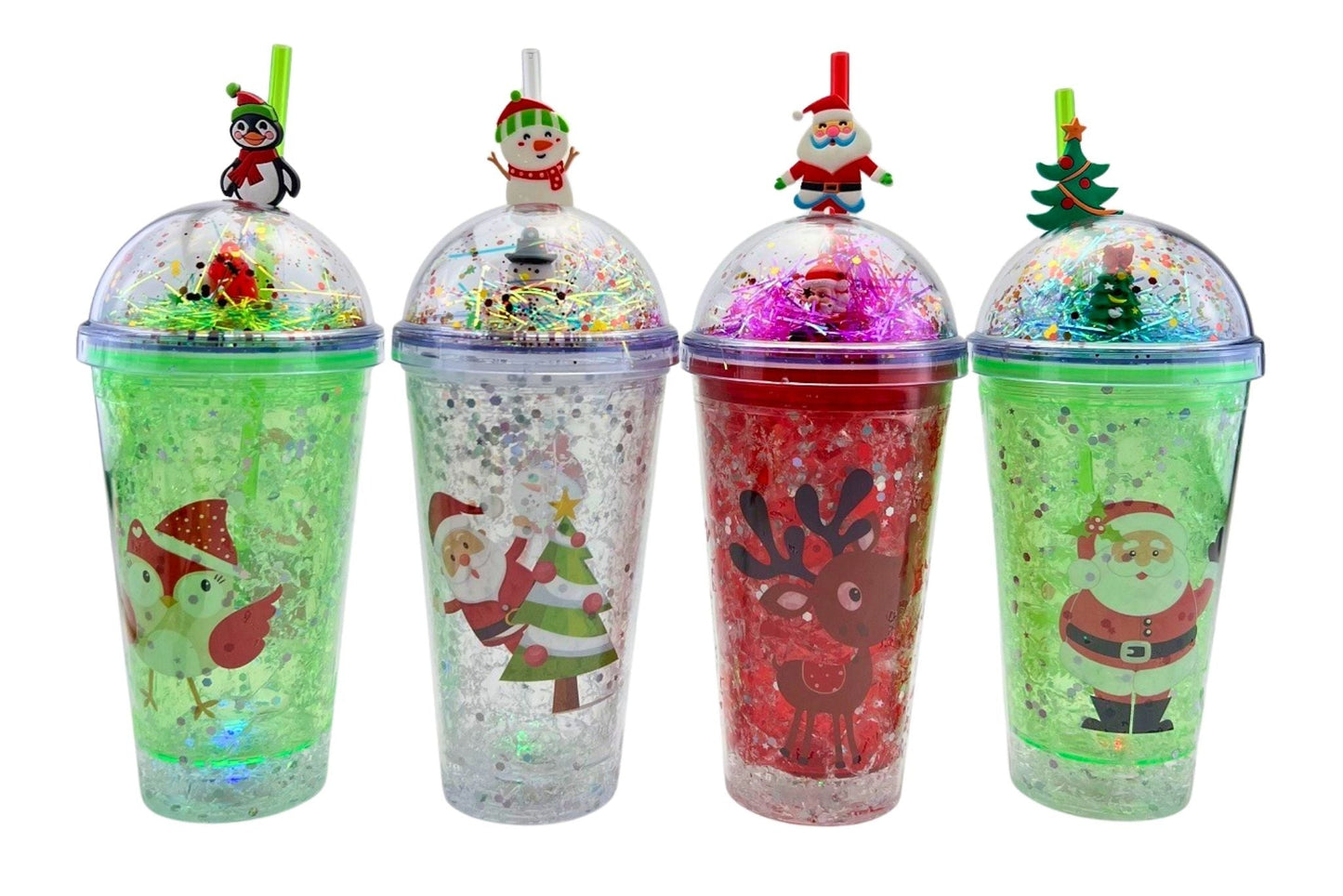 Xmas Drinking Cup Cone Lid w/Straw 450ml 20x10x6.5cm 4 Asstd