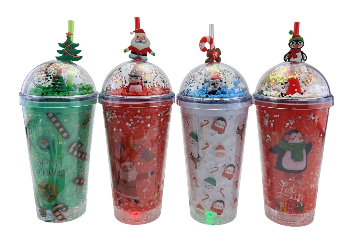 Xmas Drinking Cup Cone Lid w/Straw 450ml 20x10x6.5cm 4 Asstd