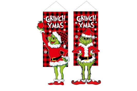 Grumpy Green Xmas Hanging Banner 110x40cm 2 Asstd