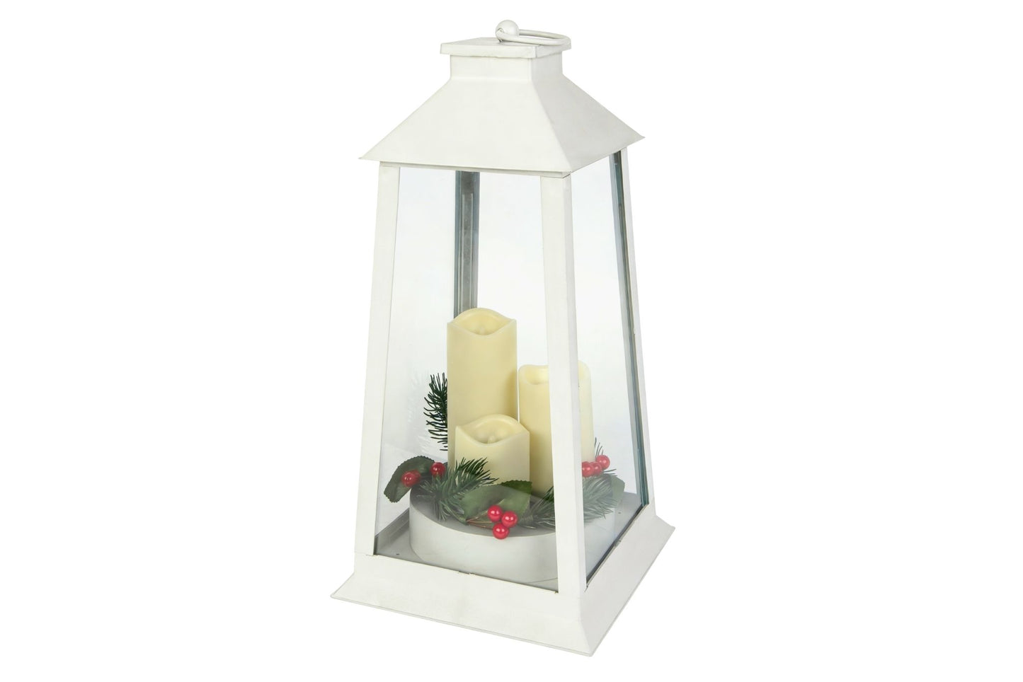 White Lantern w/3x Flame Lights 35x18.3x18.3cm B/O