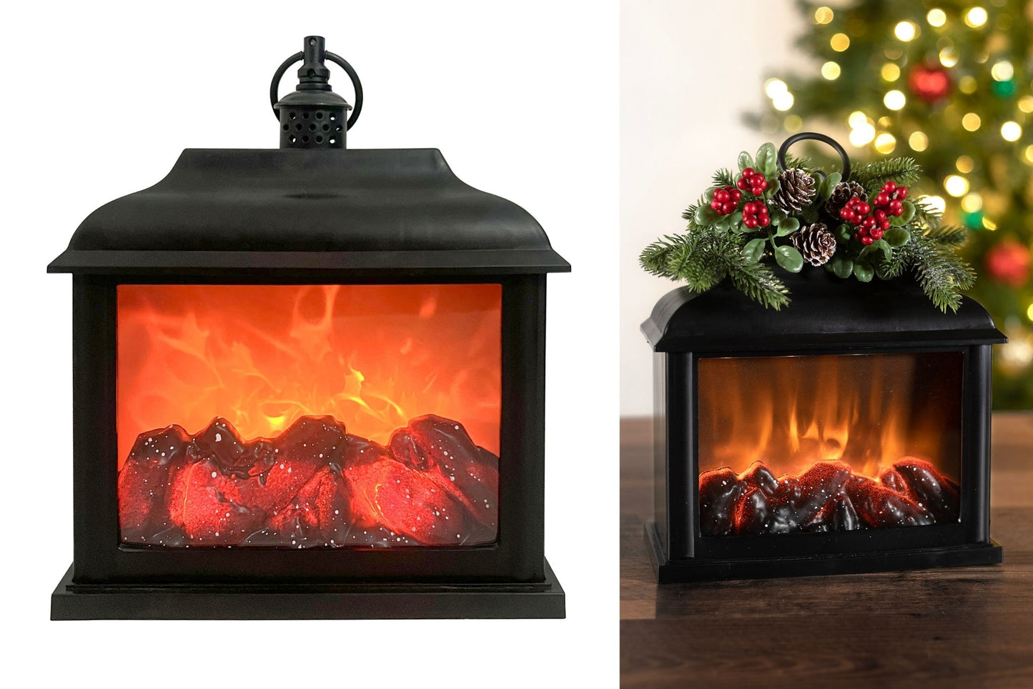 Plastic Flame Lantern w/Flame Lights 24x21x10.5cm B/O