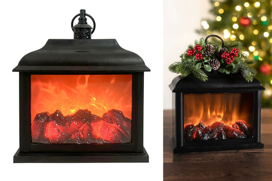 Plastic Flame Lantern w/Flame Lights 24x21x10.5cm B/O