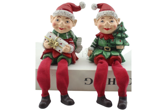 Resin Sitting Elves w/Dangling Legs 2 Asstd 11cm