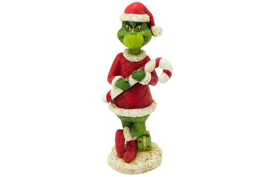 Grumpy Green Holding Candy Cane 7x5.2x17.3cm