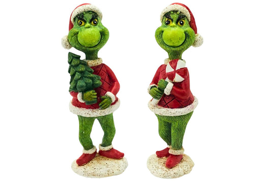 Grumpy Green Holding Tree/Candy Cane 2 Asstd 4x3.7x10.8cm