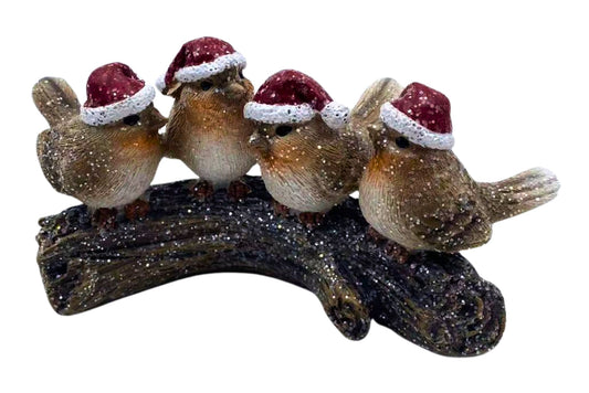 Xmas Birds on Wood 17.5x8x9cm