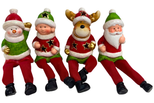 Xmas Characters w/Dangling Legs 4 Asstd 8.2x6.7x11.8cm