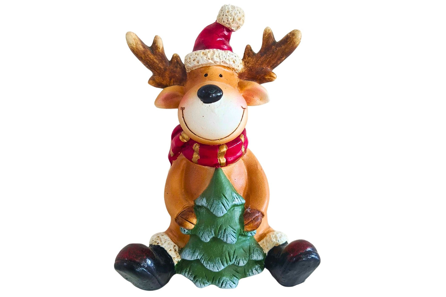Xmas Sitting Deer Holding Tree 15.5x10.5x20.5cm