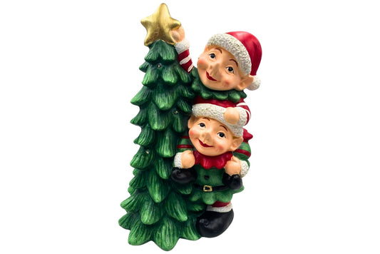 Xmas Tree w/Elves w/LED 26.5x20.4x40.1cm