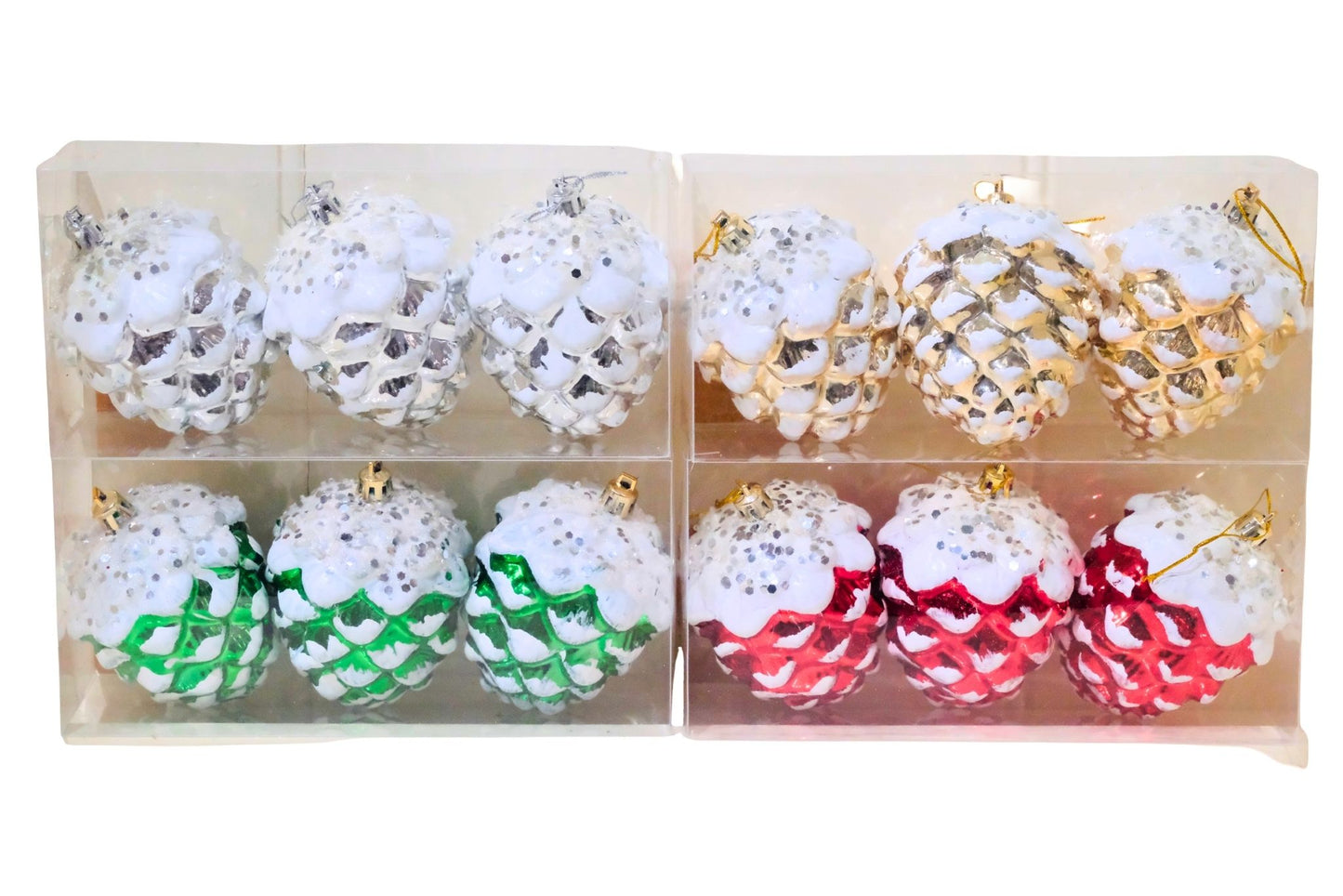 Xmas Ornament Cone 9.5cm Pk3 4 Asstd