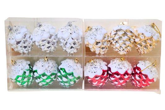 Xmas Ornament Cone 9.5cm Pk3 4 Asstd