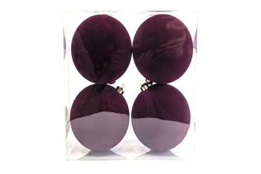 Xmas Baubles Flocked Burgundy 10cm Pk4